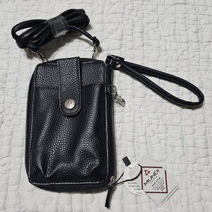 NWT - Mundi Cares - RDIF Lined Black Vegan Leather - Wallet Wristlet Crossbody